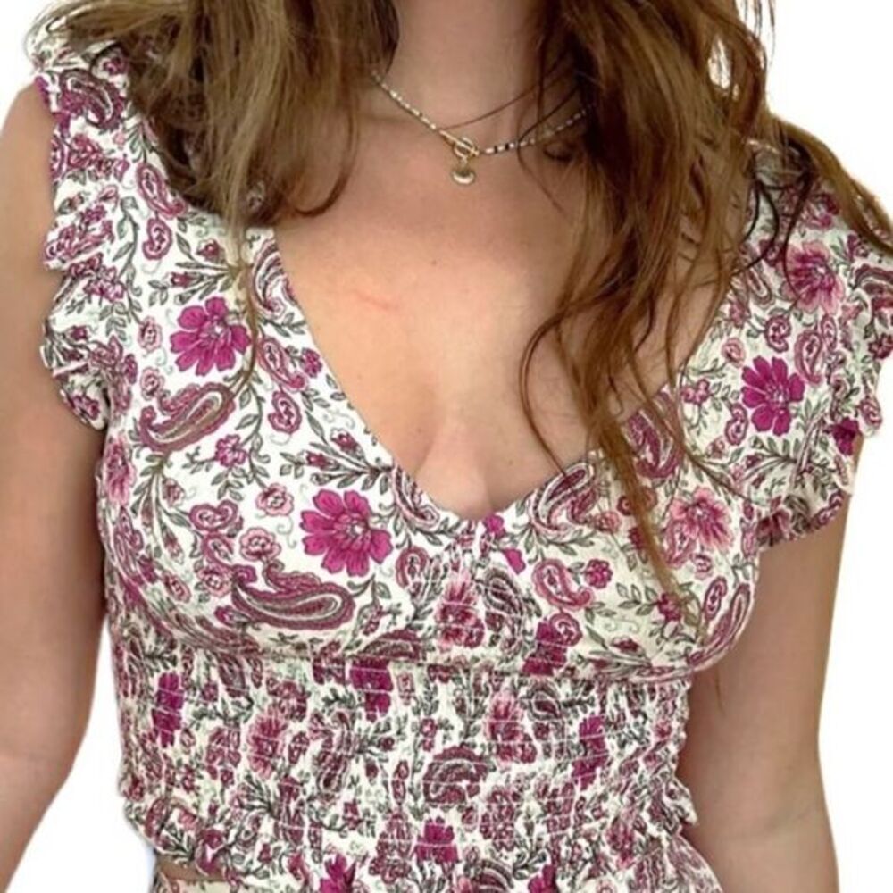 Patrons of Peace women's Bay top XS crop paisley floral‎ romantic flounce sleeve